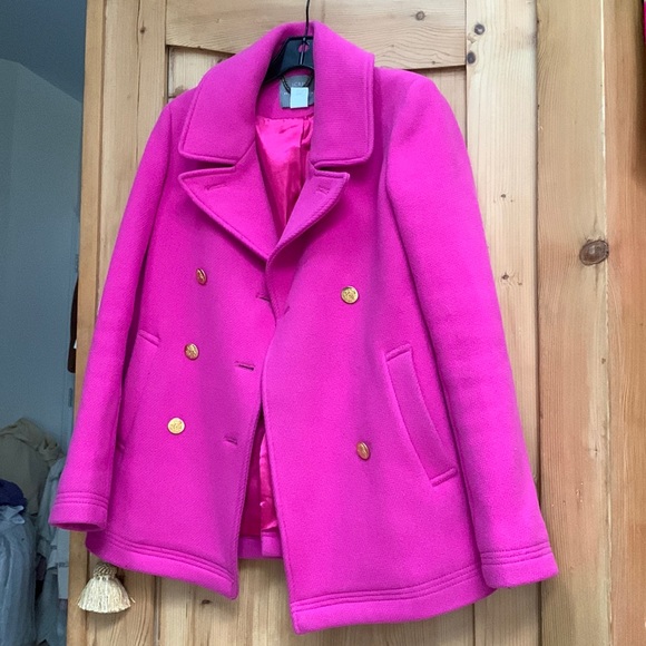 J.Crew 💕 Barbie Hot Pink Stadium Spring Short Double Breasted Fuchsia Pea Coat - Picture 11 of 13